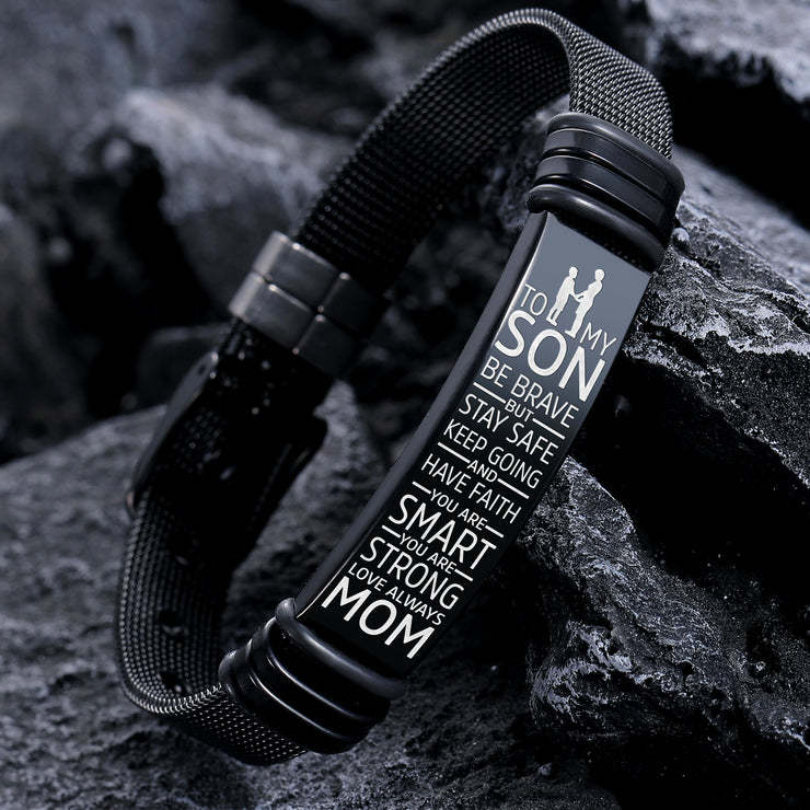 To My Son, You Are Braver Than You Believe Inspirational Bracelet Watchband Initial ID Bar Bangle Gifts For Men-Jessemade AU