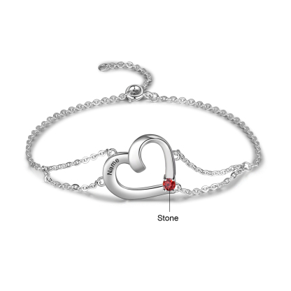 Personalised Heart Bracelet With 1 Birthstone Engraved Names Gift For Women-Jessemade AU