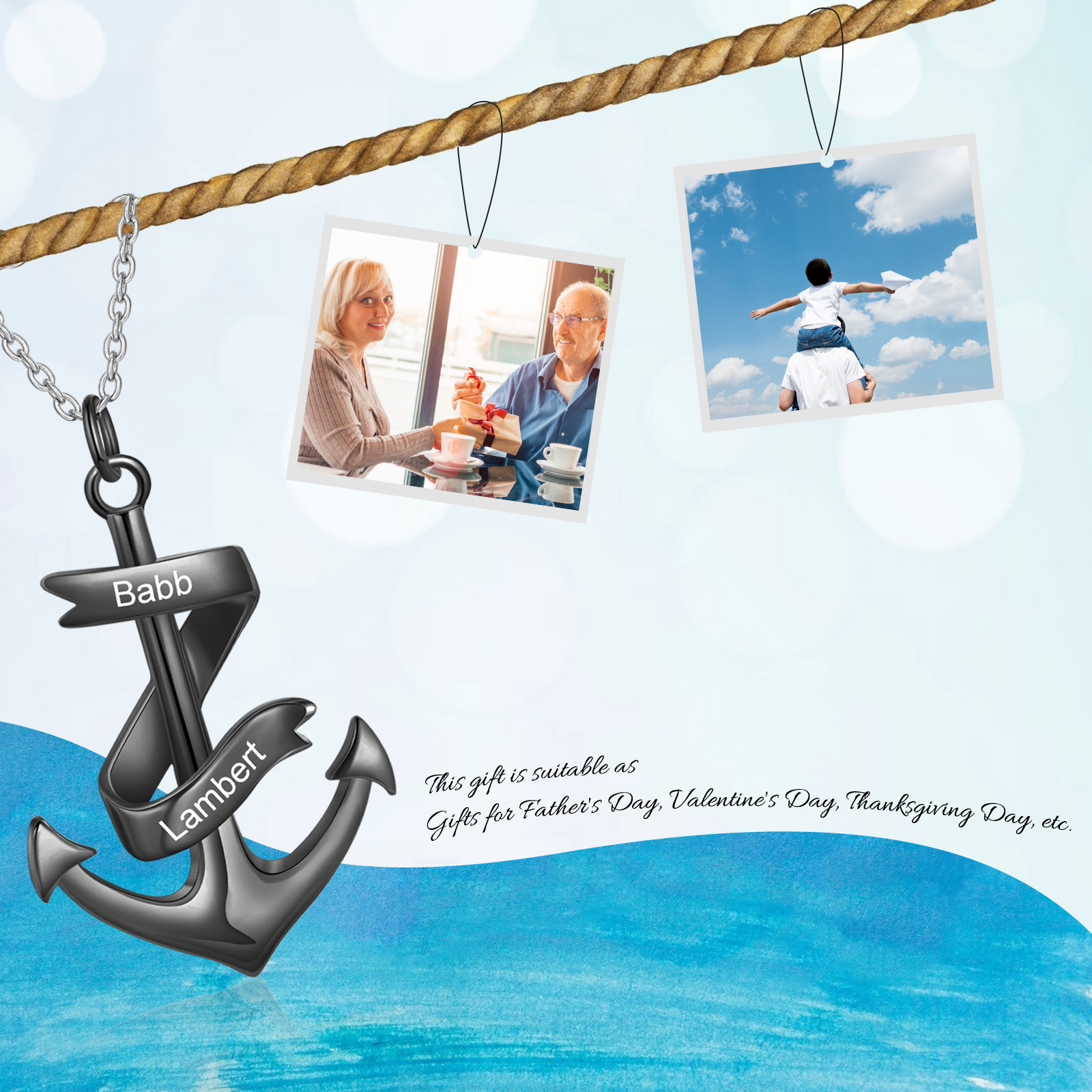 Personalised Pirate Ship Anchor Necklace Engrave 2 Names Necklace For Dad-Jessemade AU