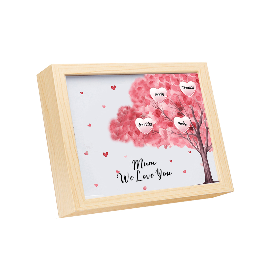 Personalised Frame Night Light Custom 1 Text  & 4 Names Pink Family Tree Ornament Gifts for Mother/Grandma-Jessemade AU