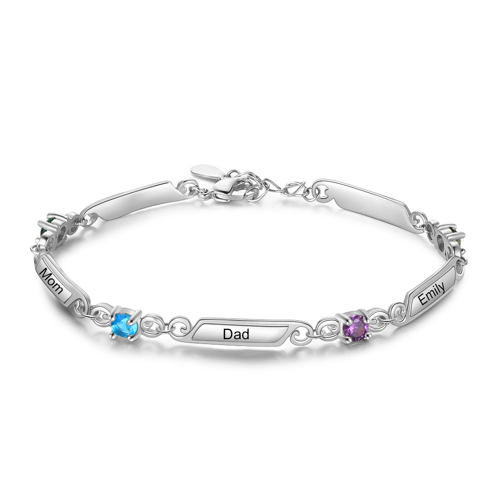 Personalised Bracelet With 4 Birthstones Engraved Names Bracelet Gift For Women-Jessemade AU