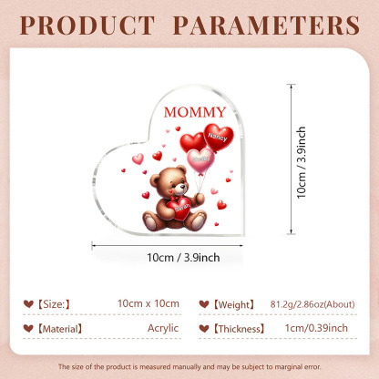 3 Names - Personalised Acrylic Heart Keepsake Custom Text Teddy Bear Balloon Ornaments Gifts for Grandma/Mother-Jessemade AU