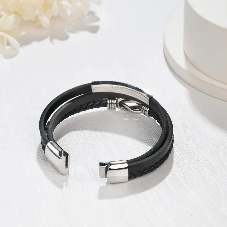 To My Grandson Customised Infinity Knot Leather Bracelet Bracelet "Forever Linked Together" Inspirational Gifts For grandon-Jessemade AU