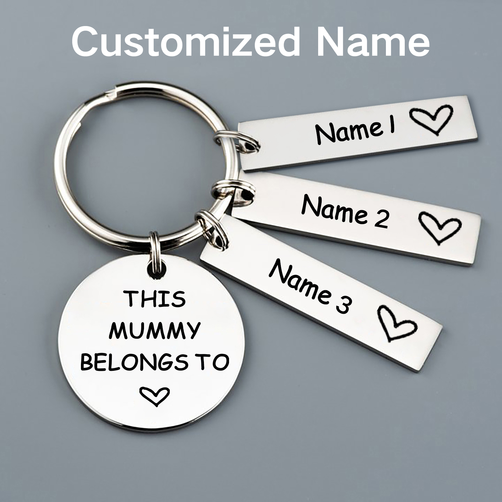 3 Names - Personalised Name Keychain Stainless Steel Keychain Special Gift for Mummy/Dad-Jessemade AU