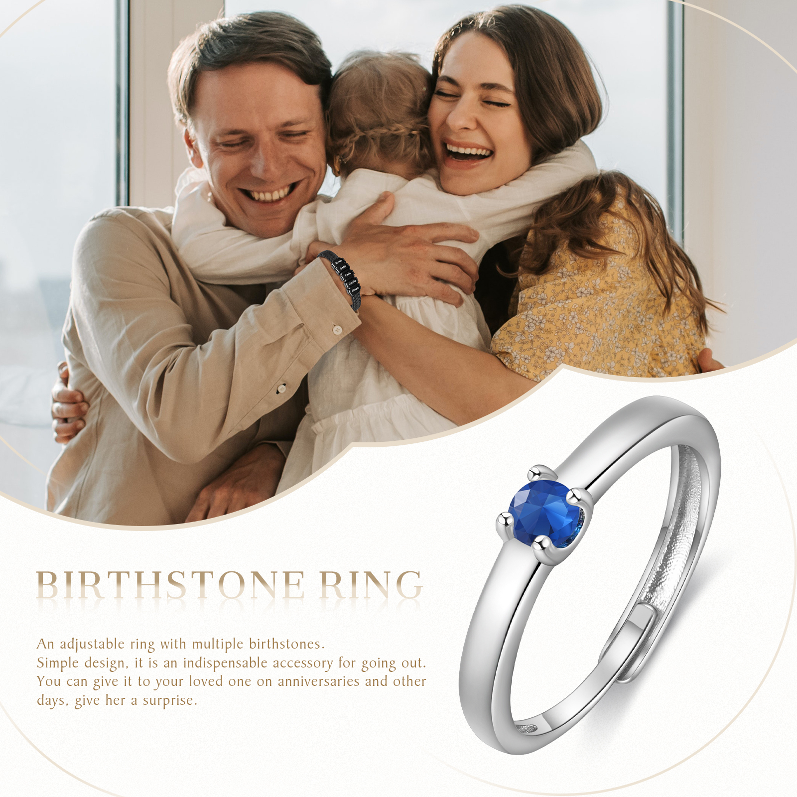 Personalised Women's Ring Customised 1 Birthstone Open Ring Birthday Gift for Women Girls-Jessemade AU