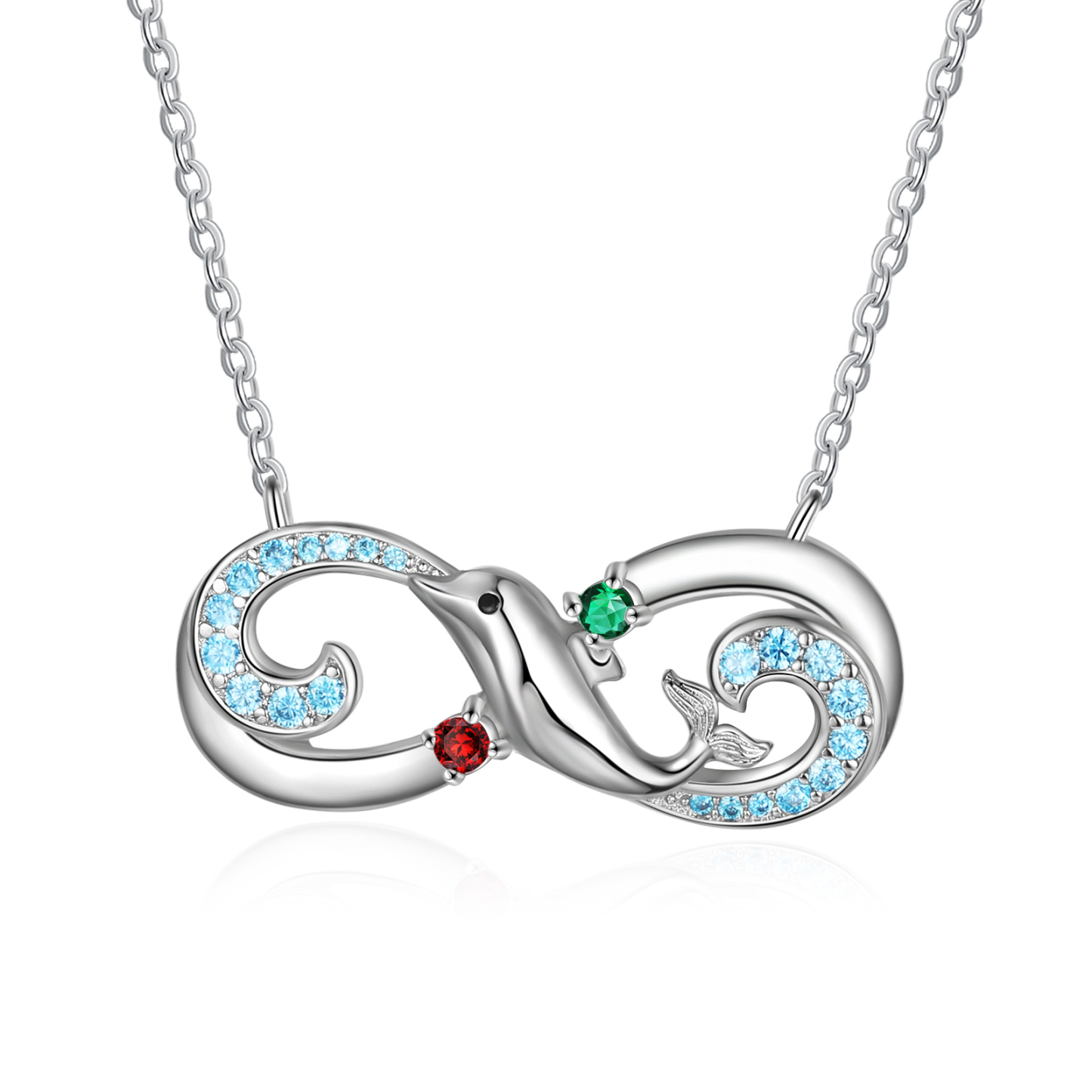 Personalised Infinite Dolphin Necklace With 2 Birthstones Custom Names Best Gift For Her-Jessemade AU
