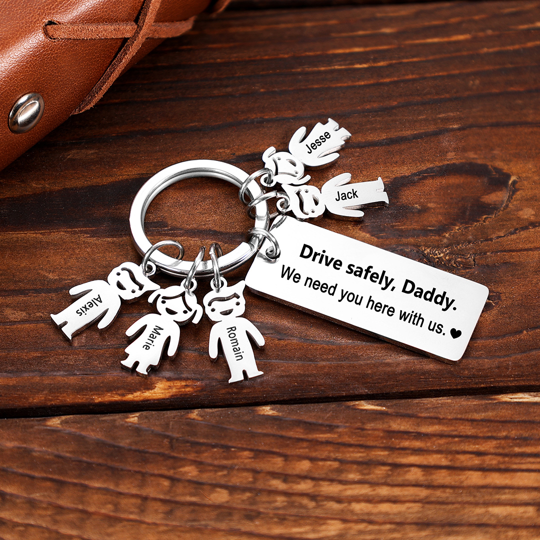 Personalised Keychain with Kid Charm Engraved 5 Names Family Keychain for Him-Jessemade AU