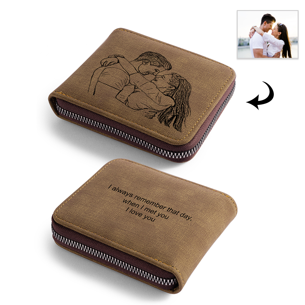 Personalised Leather Wallet Engraved Photo Short Purse Gifts For Men-Jessemade AU