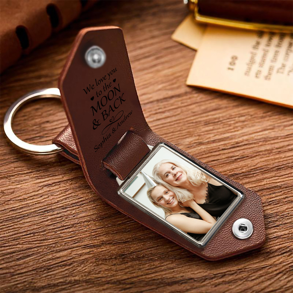 Personalised Leather Keychain Custom Photo & 2 Names Keychain Gifts For Her - Best Mom Ever-Jessemade AU
