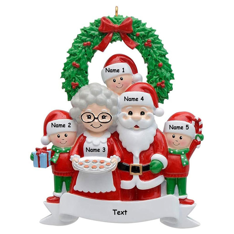 Santa Family Ornament Custom 5 Names Grandparents with Grandkids Ornament-Jessemade AU