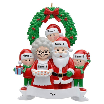 Santa Family Ornament Custom 5 Names Grandparents with Grandkids Ornament-Jessemade AU