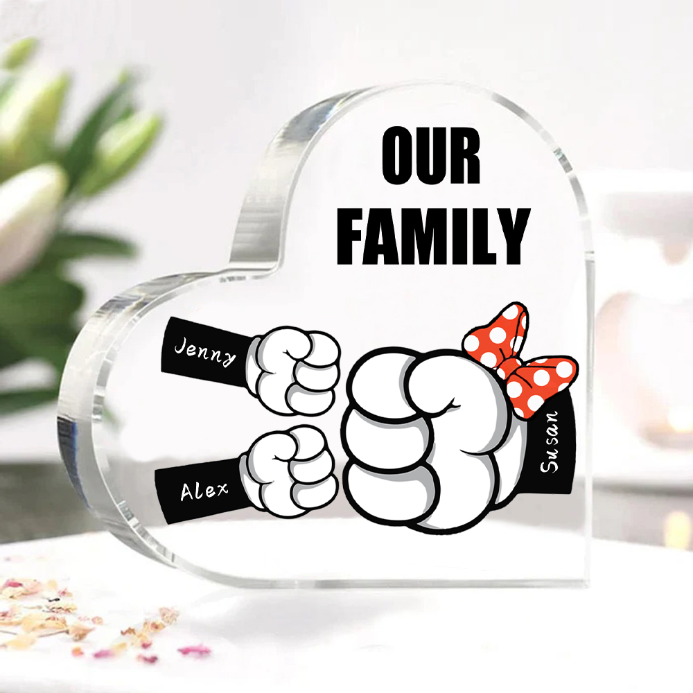 3 Names - Personalised Acrylic Heart Keepsake Custom Name & Text Fist Bump Ornaments Gifts for Family-Jessemade AU
