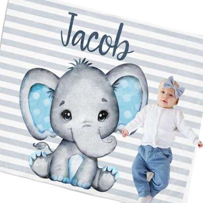 Personalised Baby Elephant Blanket Custom Name Gifts For Kids-Jessemade AU