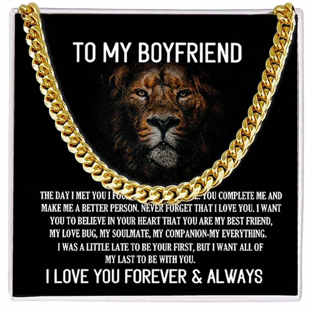 To My Boyfriend Cuban Link Chain Necklace Promise Necklace Gift Set - I Love You Forever & Always