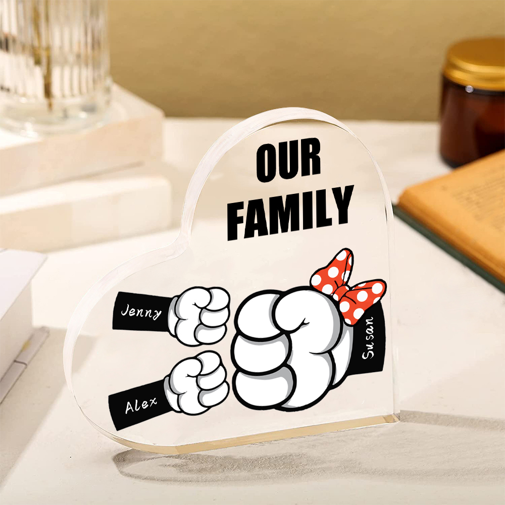 3 Names - Personalised Acrylic Heart Keepsake Custom Name & Text Fist Bump Ornaments Gifts for Family-Jessemade AU