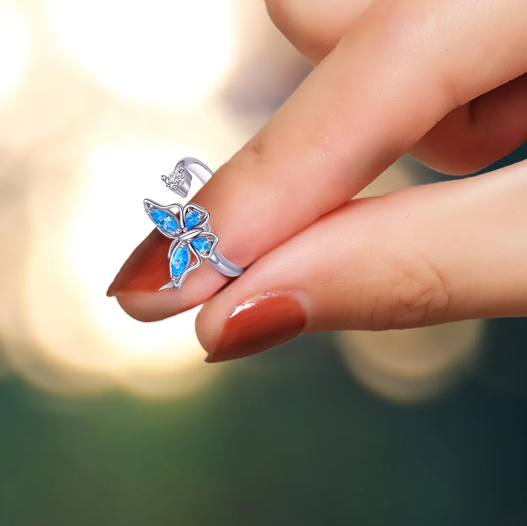 Butterfly Fidget Ring Anxiety Spinning Ring for Daughter Granddaughter-Jessemade AU