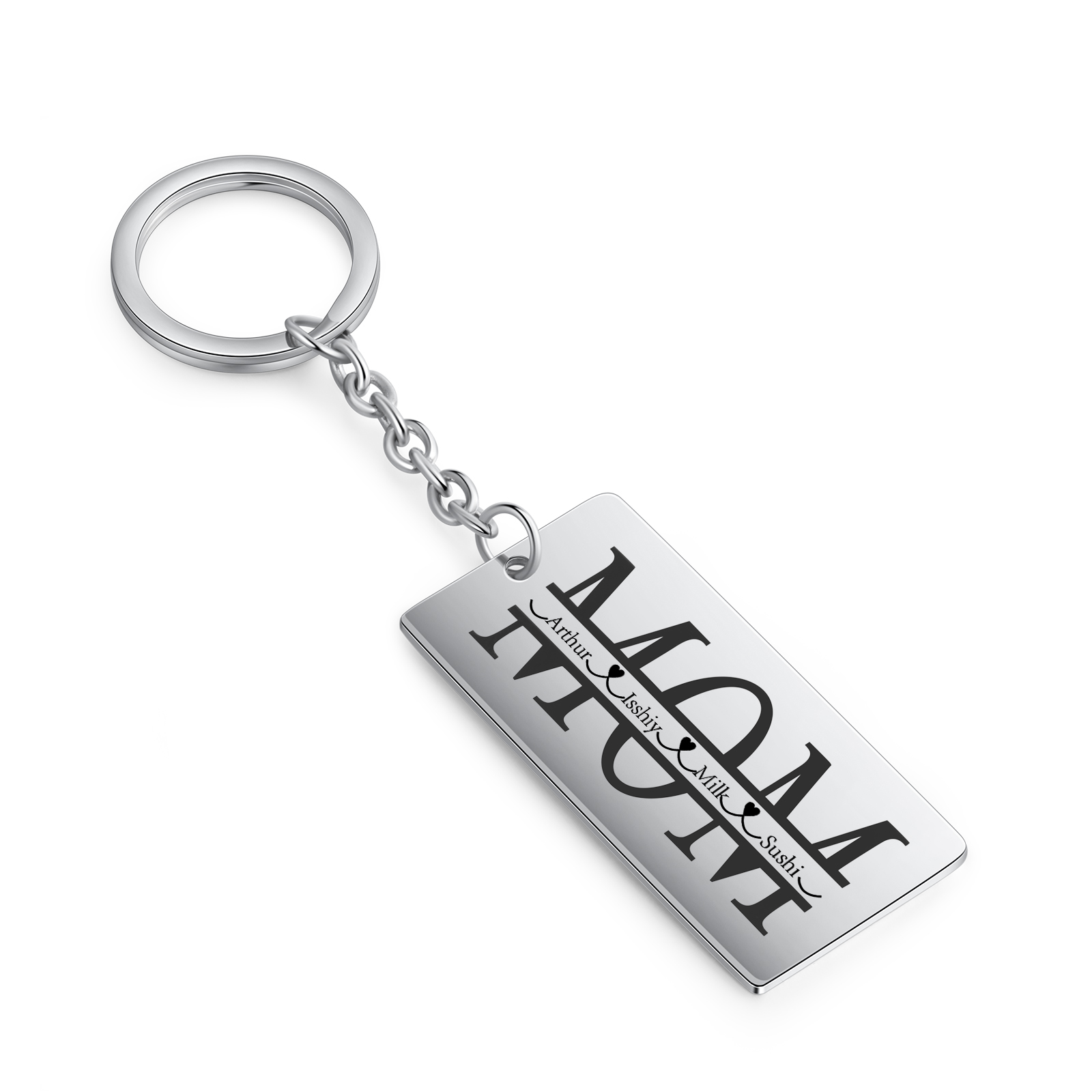 Personalised Keychain Engraved 4 Names Keychain Gifts For Mom