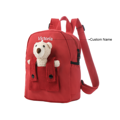 Personalised Bear School Bag Custom Name Canvas Backpack Back To School Gift for Kids-Jessemade AU
