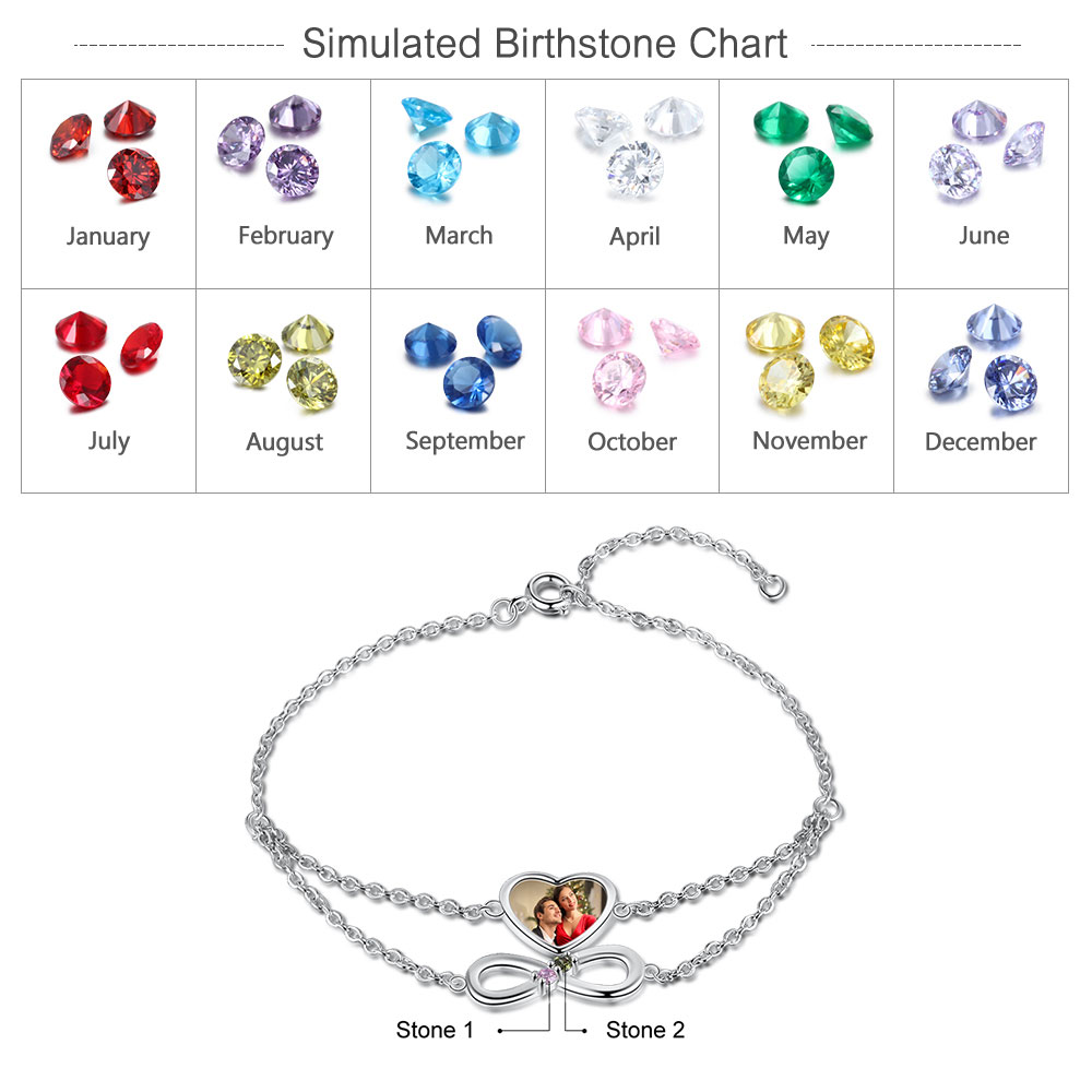 Personalised Heart Photo Bracelet With 2 Birthstones Custom Photo Bracelet Gifts For Her-Jessemade AU