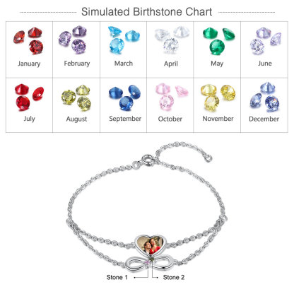 Personalised Heart Photo Bracelet With 2 Birthstones Custom Photo Bracelet Gifts For Her-Jessemade AU