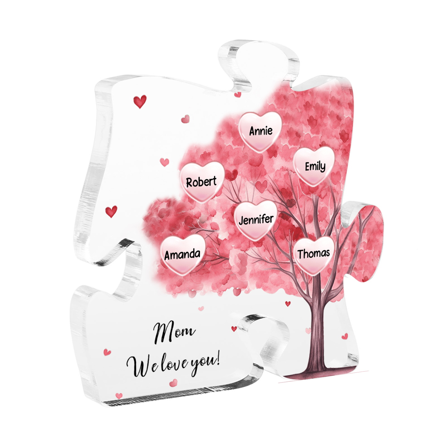 Personalised Acrylic Puzzle Plaque Custom 6 Names & 1 Text Pink Tree Family Ornament Gift for Mum/Nan-Jessemade AU