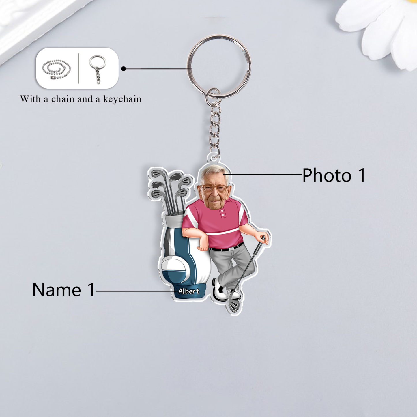 Custom Photo & Name Acrylic Keychain Golf Hanging Ornament Creative Personalised Gift for Him-Jessemade AU