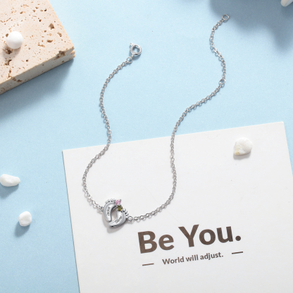 Personalised Baby Foot Necklace With 2 Birthstones Engraved Names Gift For Mother-Jessemade AU