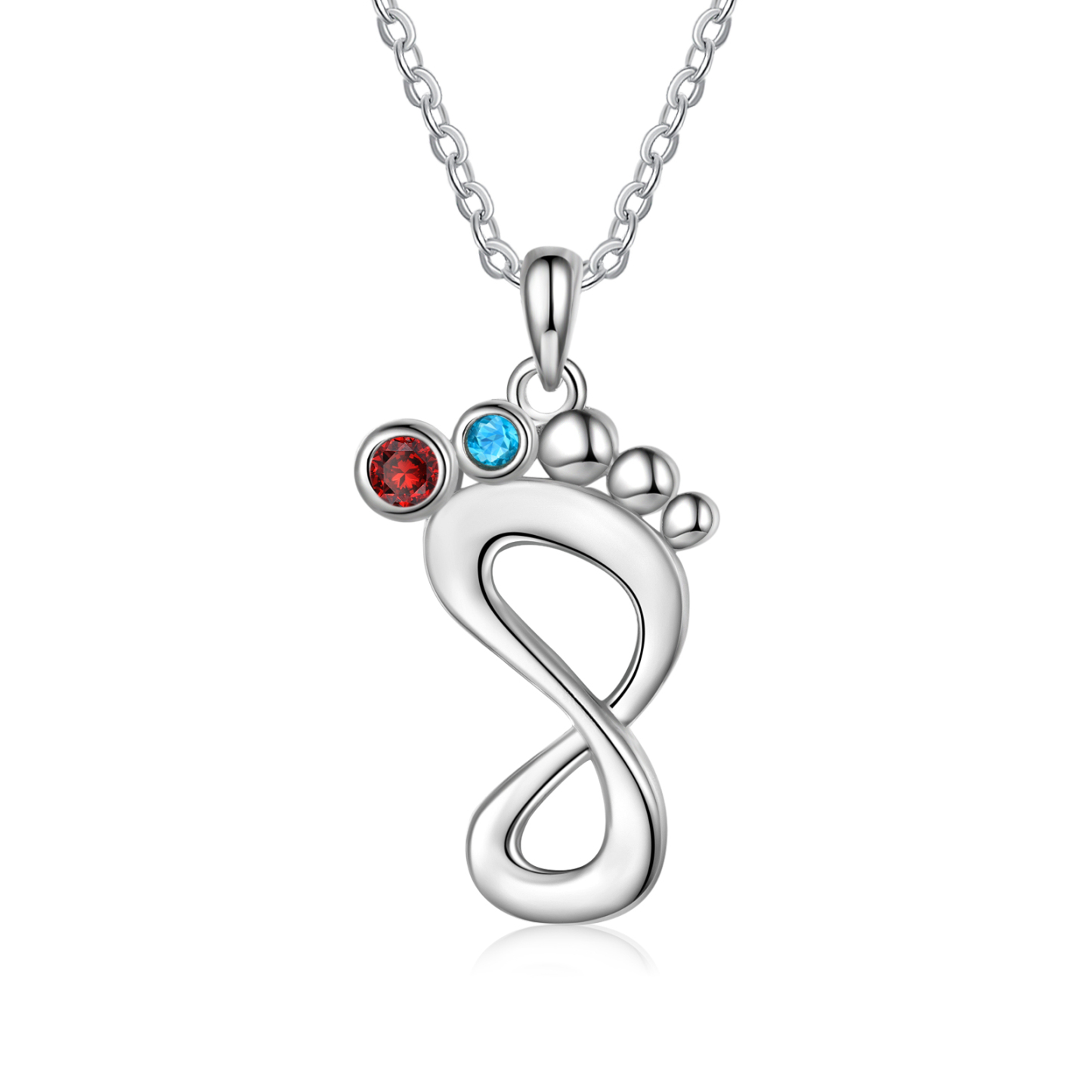 Personalised Baby Foot Necklace With 2 Birthstones Engraved Family Names Gift For Mother-Jessemade AU