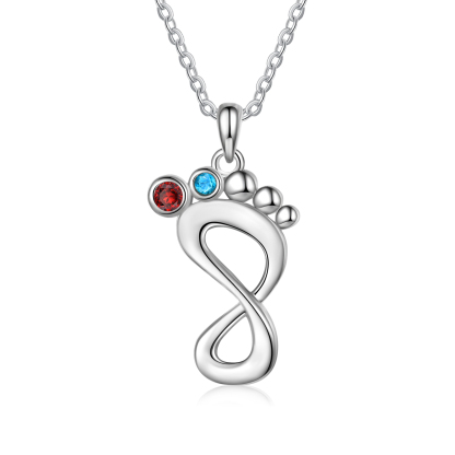 Personalised Baby Foot Necklace With 2 Birthstones Engraved Family Names Gift For Mother-Jessemade AU