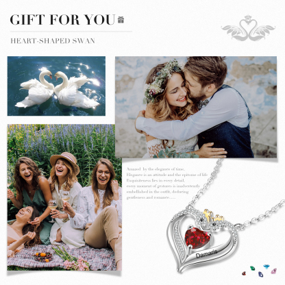 Personalised Heart Swan Necklace With 1 Birthstone Engraved Names Necklace Gifts For Her-Jessemade AU