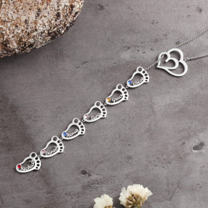 Personalised Baby Foot Necklace With Birthstones Custom 6 Names Necklace Gift For Mother-Jessemade AU