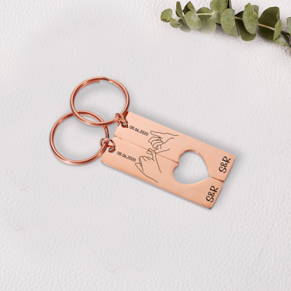 Personalised Couple Pinky Promise Keychain Set Customised Letters & Date Matching Keyring Valentine's Day Gifts For Couples-Jessemade AU