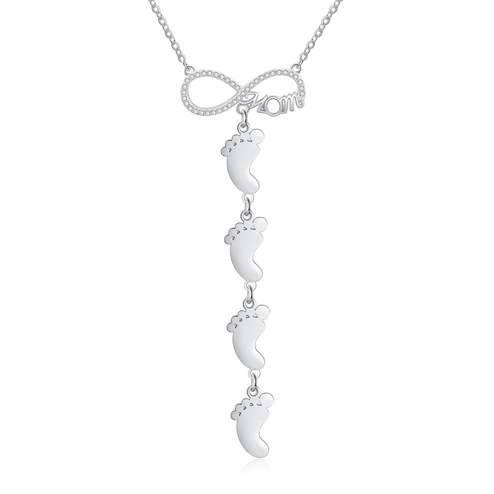 Mother's Day Gifts Personalised Infinity Baby Feet Mother Necklace Engraved 4 Names Necklace Gifts For Mom-Jessemade AU
