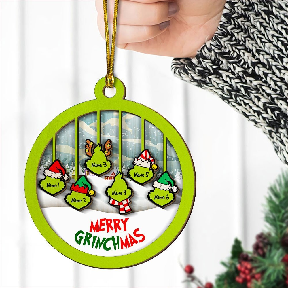 Merry Grinchmas Family Ornament Custom 6 Names Wooden Ornament-Jessemade AU