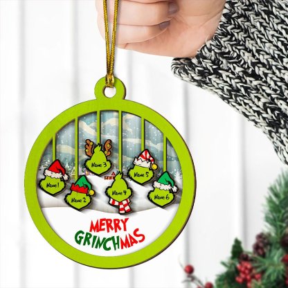 Merry Grinchmas Family Ornament Custom 6 Names Wooden Ornament-Jessemade AU