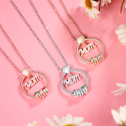 Personalised Necklace With 1 Birthstone Engraved Names Gift For Mother-Jessemade AU
