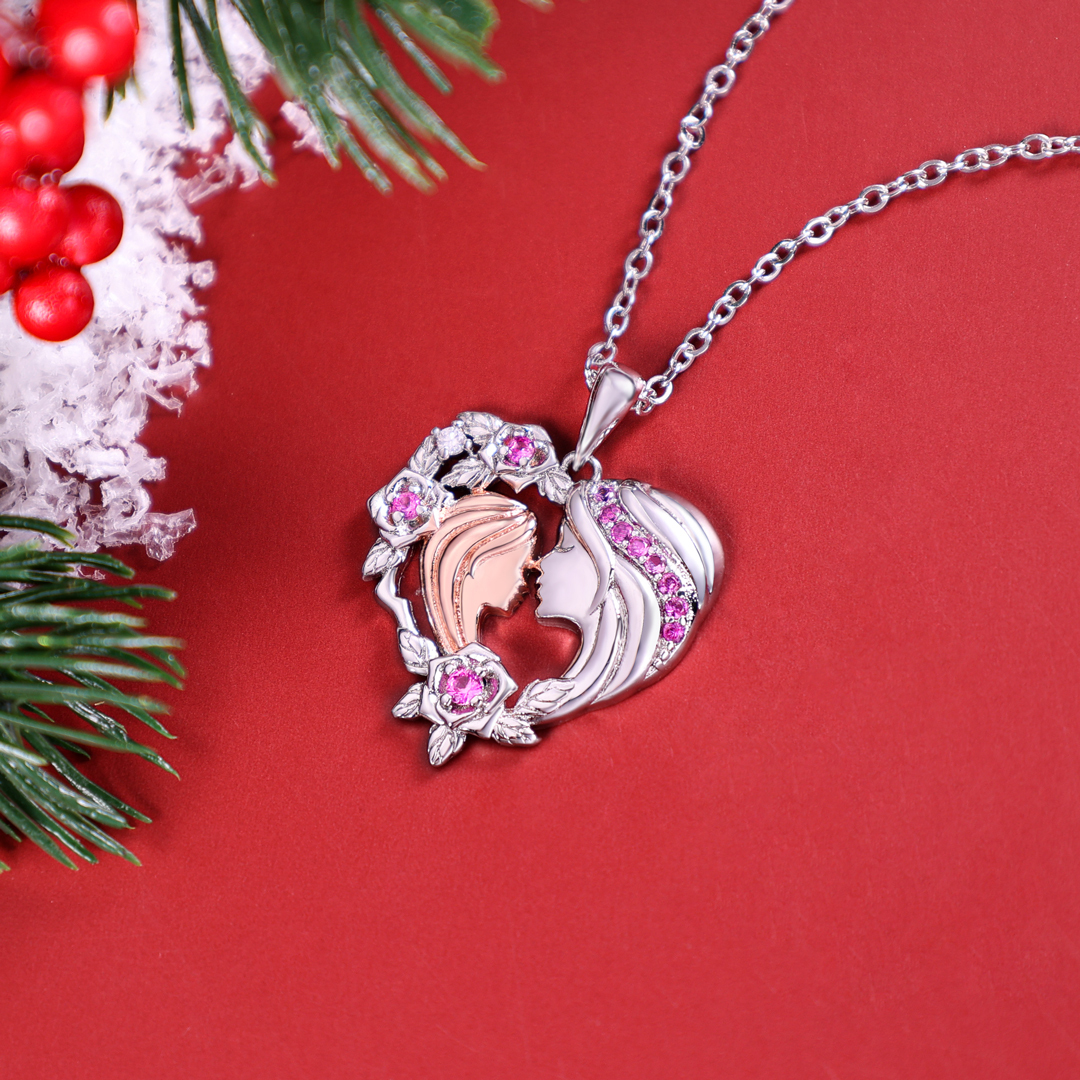 Mother and Daughter Necklace Heart Flower Pendant Necklace for Her-Jessemade AU