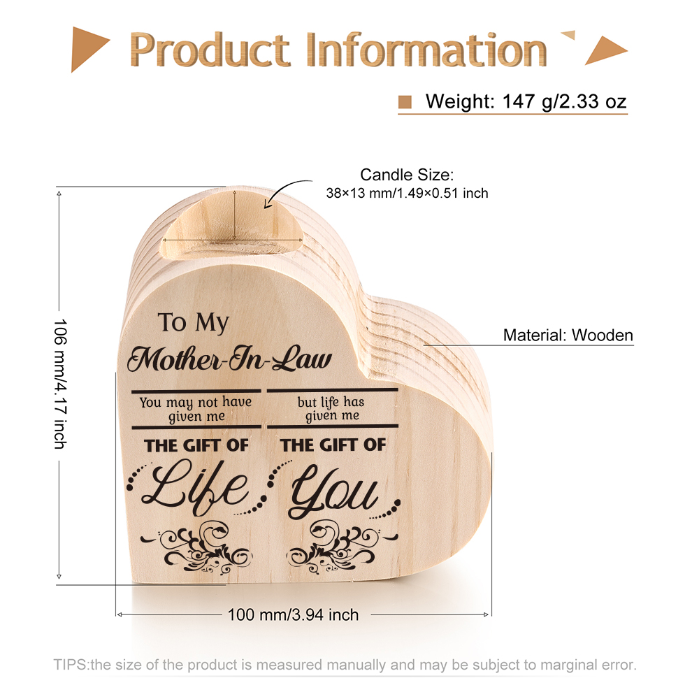 To My Mother-In-Law Candle Holder "Life has given me  the gift of you" Wooden Candlestick-Jessemade AU