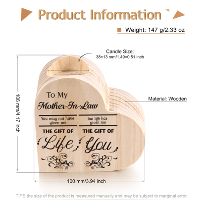 To My Mother-In-Law Candle Holder "Life has given me  the gift of you" Wooden Candlestick-Jessemade AU