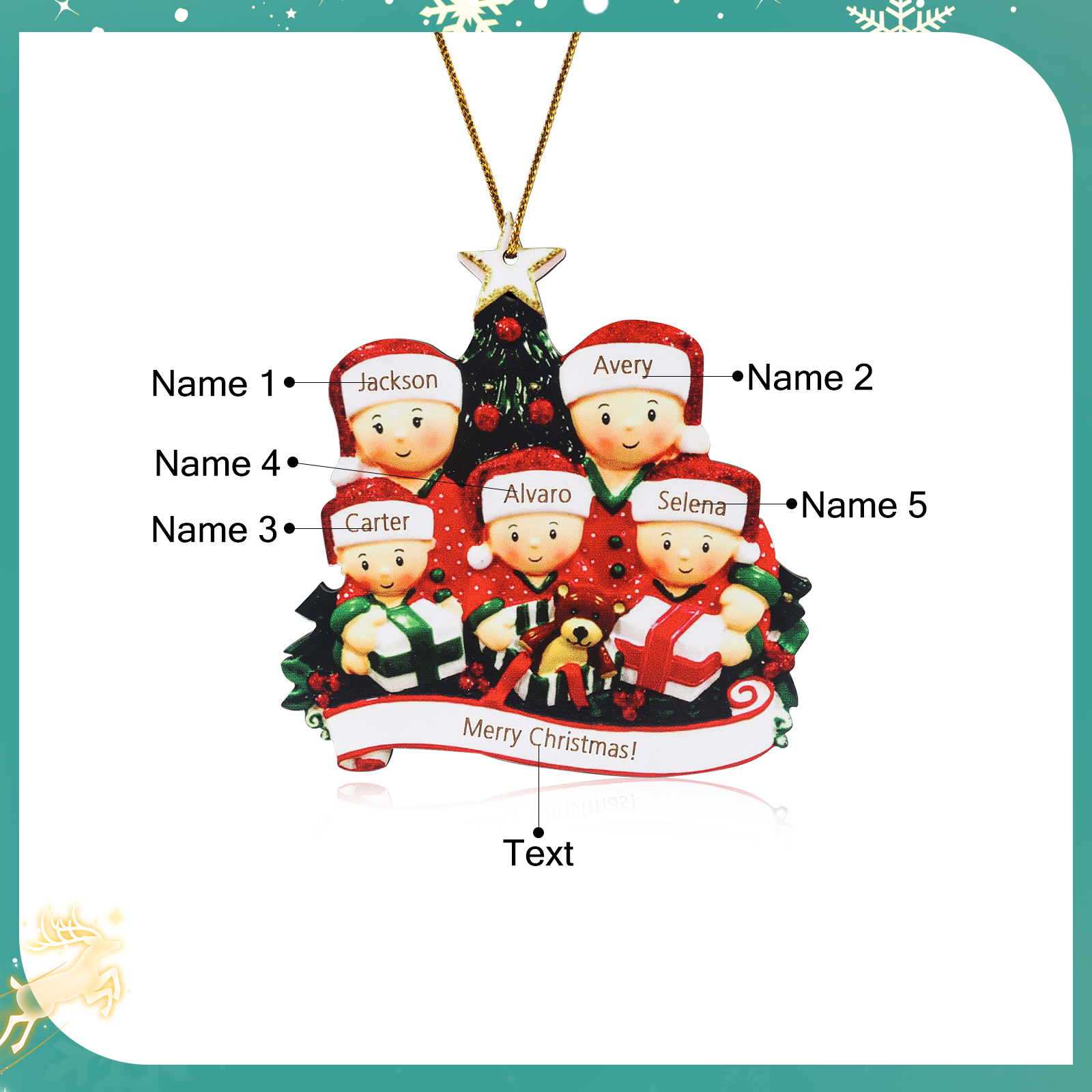 Personalised Christmas Tree Ornament Custom 5 Family Members Names Ornament-Jessemade AU