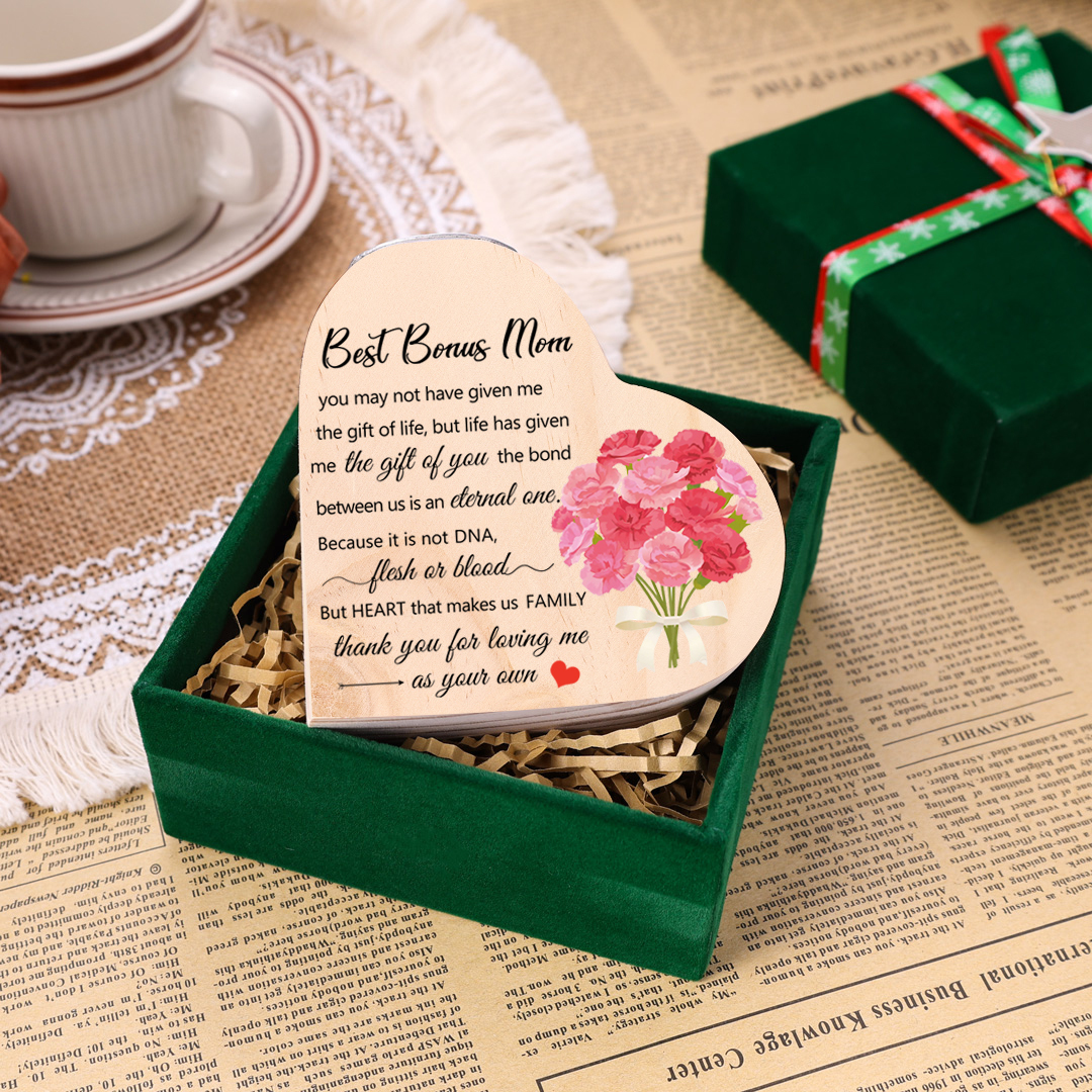 To My Mom Heart Candle Holder Wooden Candlestick Mothers Gifts-Thank you for loving me as your own-Jessemade AU