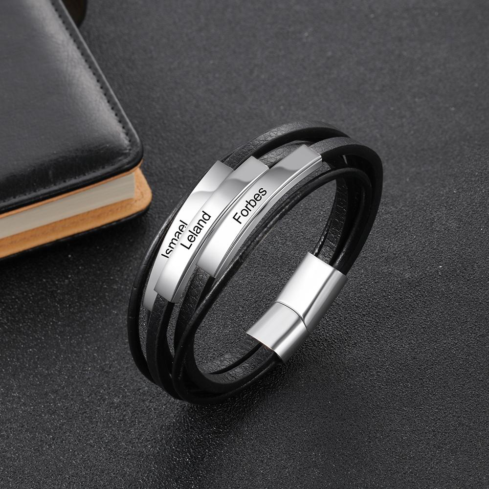 Customised Multiple Layers Bracelets for Men Personalised Engraved Bracelet ID Wristband-Jessemade AU