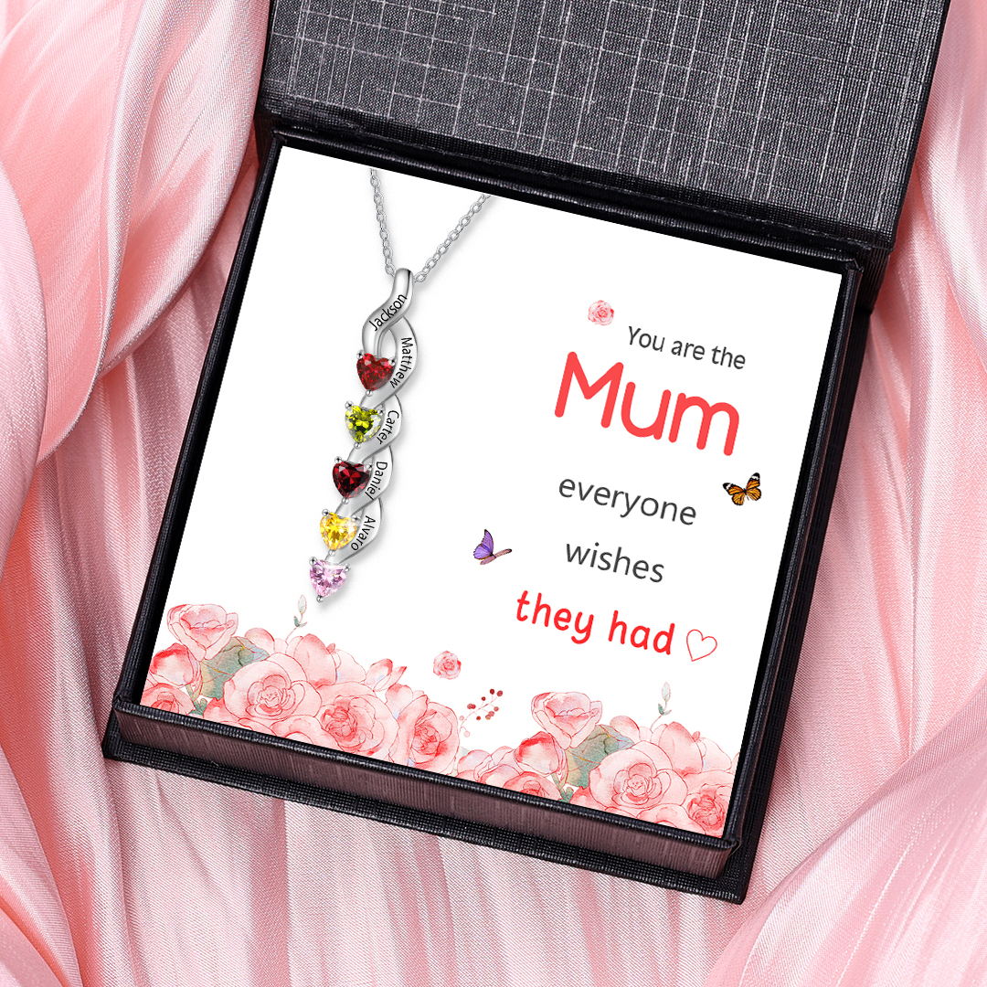 5 Names - Personalised Pendant Necklace Customised Names & Birthstones Necklace Birthday Gift for Women Girls-Jessemade AU