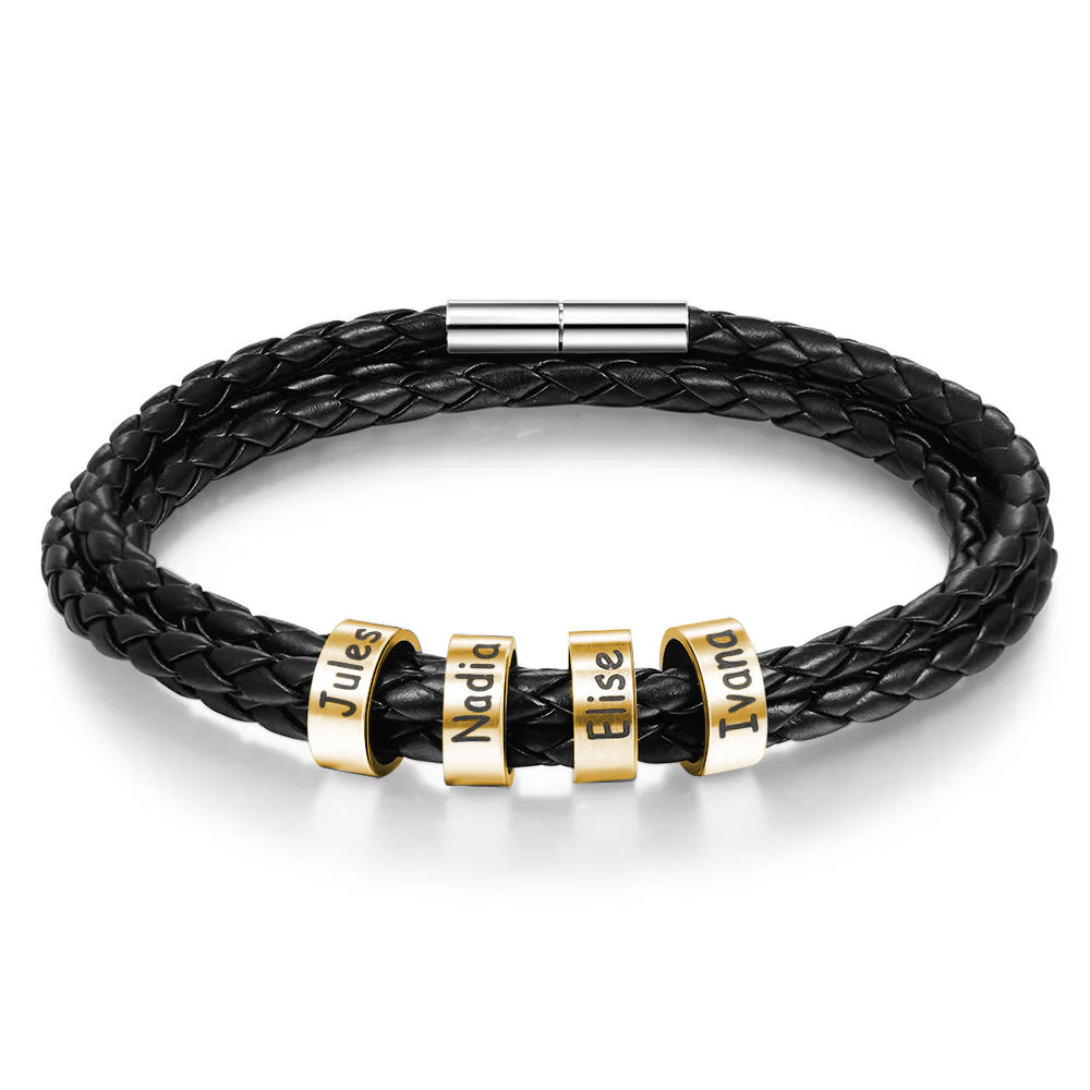 Father's Day Gift Men Braided Leather Bracelets with 4 Beads Bracelet Gifts for Him-Jessemade AU