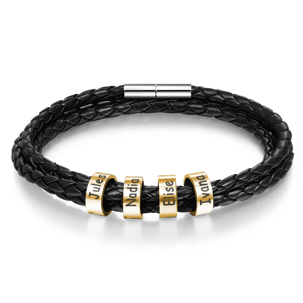 Father's Day Gift Men Braided Leather Bracelets with 4 Beads Bracelet Gifts for Him-Jessemade AU