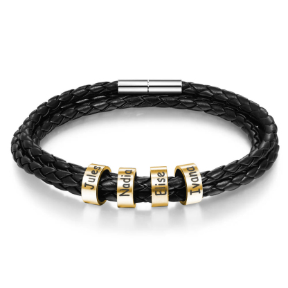 Father's Day Gift Men Braided Leather Bracelets with 4 Beads Bracelet Gifts for Him-Jessemade AU