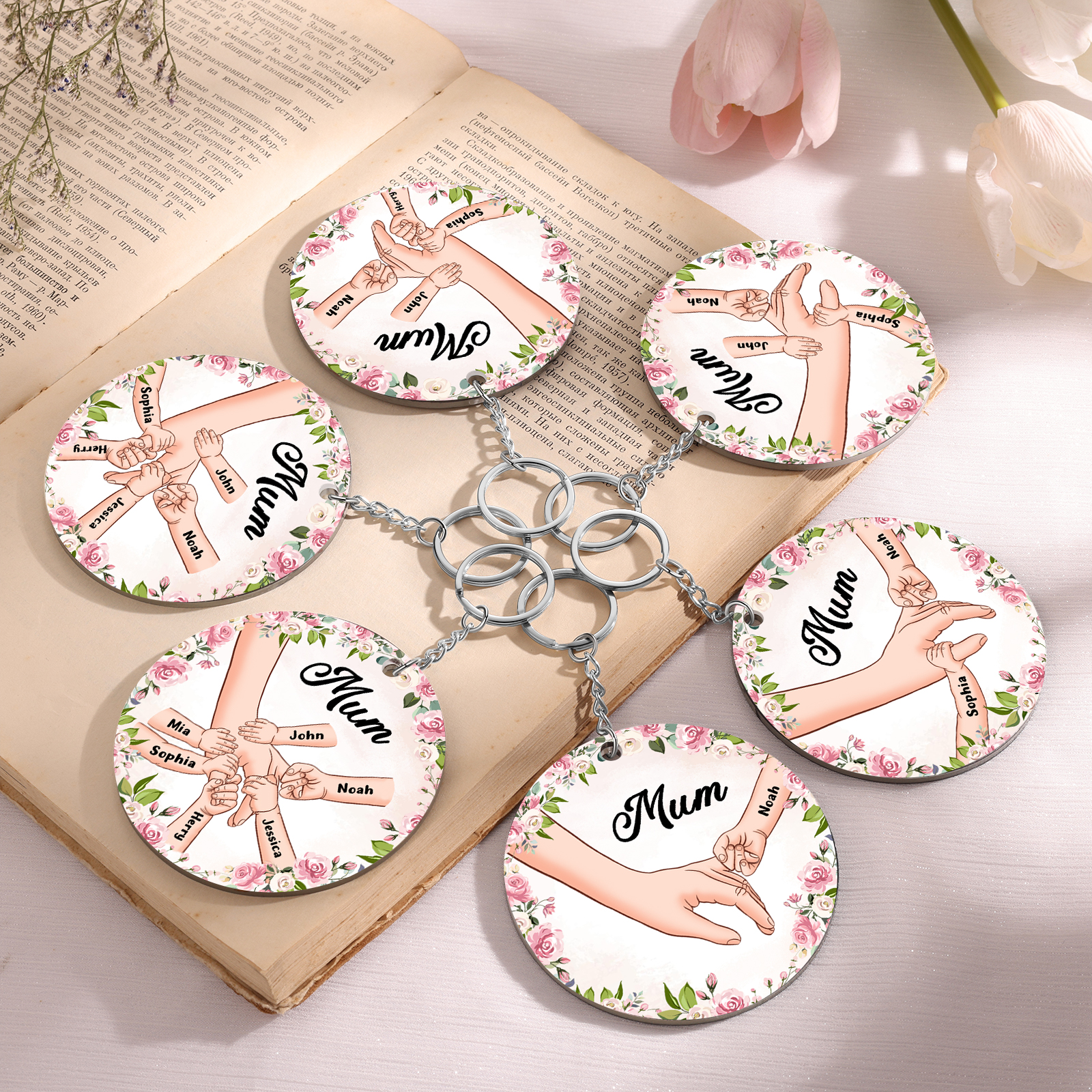 2 Names - Personalised Acrylic Keychain Custom 1 Text Holding Hands Family Hanging Ornaments Gift for Mum/Grandma-Jessemade AU