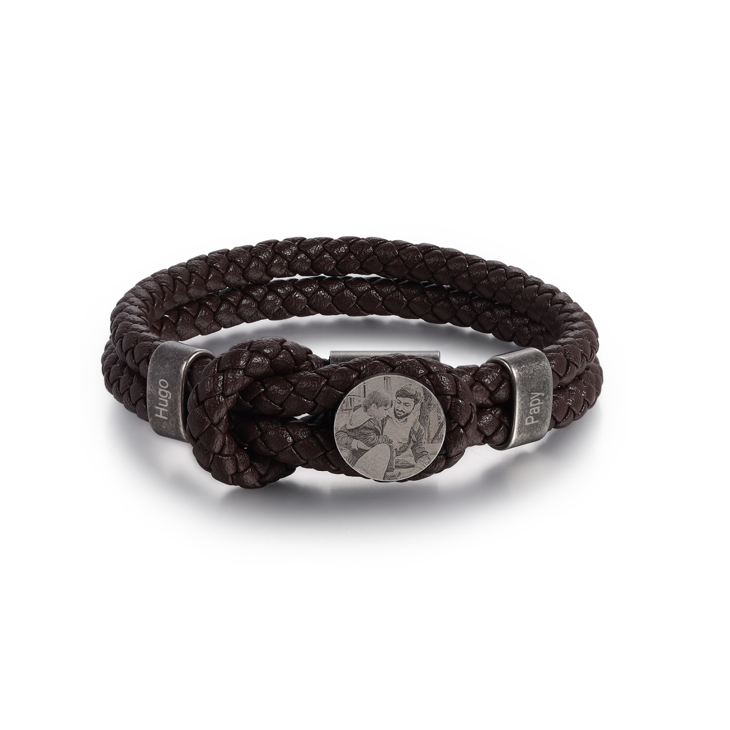 Personalised Men's Photo Bracelets Engraved 2 Names Multi Layered Vintage Braided Bracelet for Him-Jessemade AU