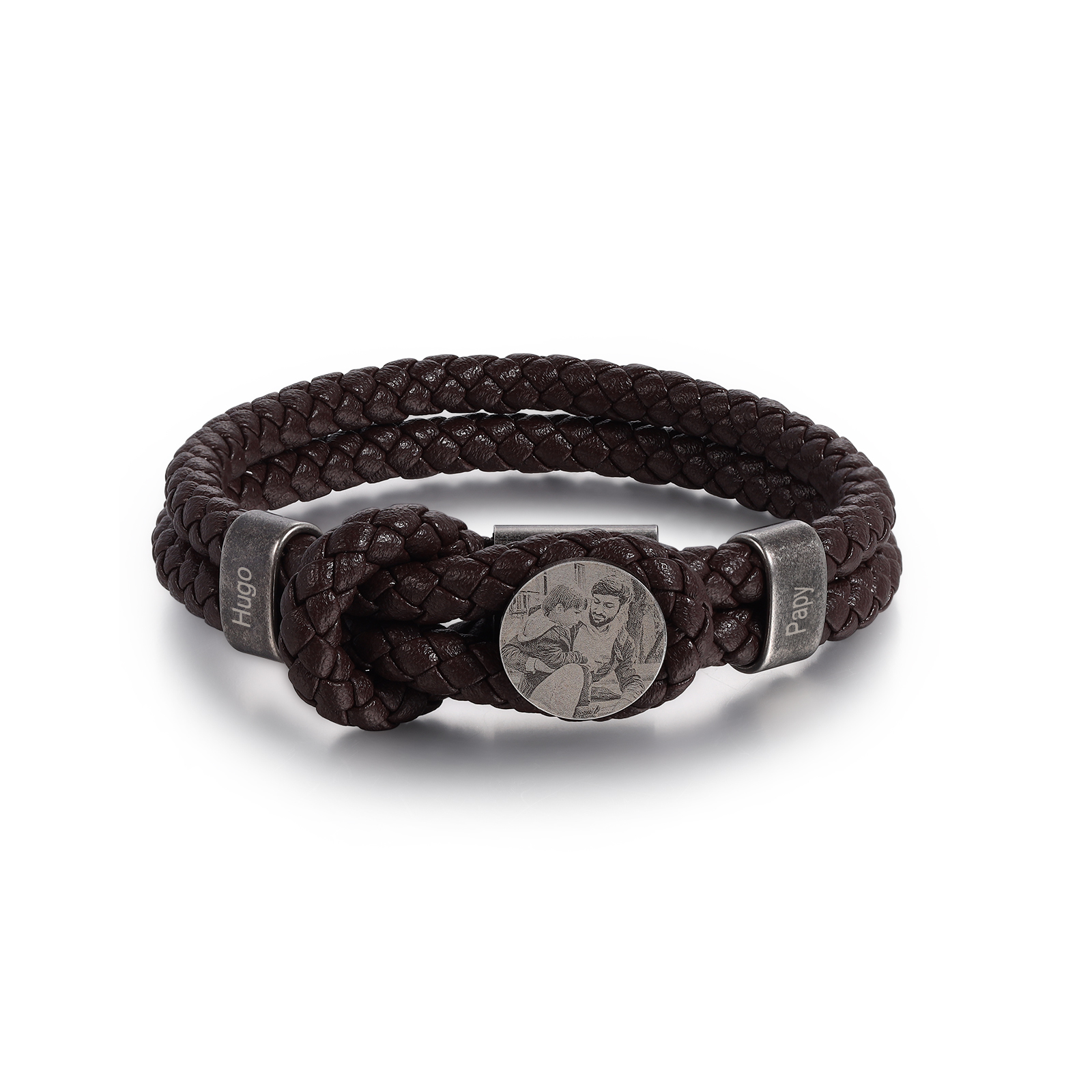Personalised Men's Photo Bracelets Engraved 2 Names Multi Layered Vintage Braided Bracelet for Him-Jessemade AU