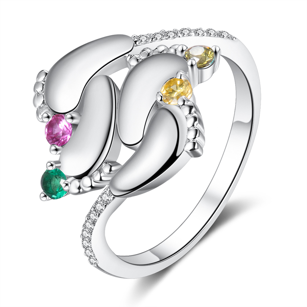 Personalised Baby Foot Ring With 4 Birthstones Engraved Names Ring Gift For Women-Jessemade AU